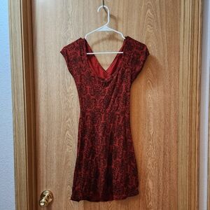 Red Patterned Dress with Open Back
